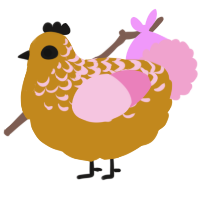 A ochre and pink chicken with a half-lace pattern