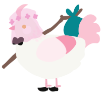 A white and rose chicken with a neck-speckle pattern