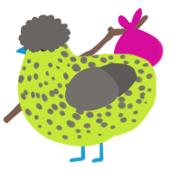 A lime and grey chicken with a speckle pattern
