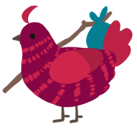 A maroon and crimson chicken with a bar pattern