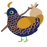 A navy and ochre chicken with a lace pattern