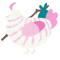 A white and pink chicken with a bar pattern