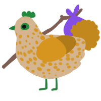 A beige and ochre chicken with a speckle pattern