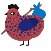 A red and navy chicken with a speckle pattern