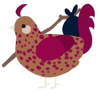 A brown and maroon chicken with a speckle pattern