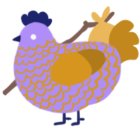 A lilac and ochre chicken with a lace pattern