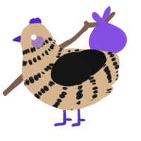 A beige and black chicken with a bar pattern
