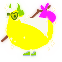 A yellow chicken with a lace pattern