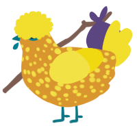 A orange and yellow chicken with a speckle pattern