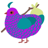A amethyst and teal chicken with a lace pattern