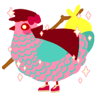A lavender and cerulean chicken with a lace pattern