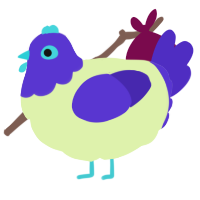 A apple and indigo chicken with a head pattern
