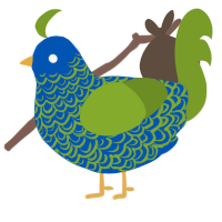 A ultramarine and chartreuse chicken with a double-lace pattern