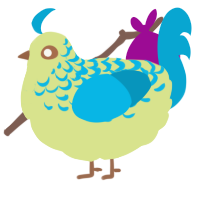 A lemon and cerulean chicken with a half-lace pattern