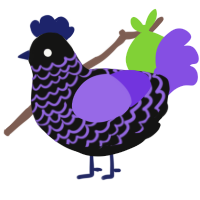 A black and blurple chicken with a lace pattern