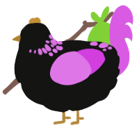 A black and orchid chicken with a neck-speckle pattern