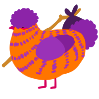 Thrifty, a vermilion and indigo chicken with a bar pattern