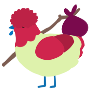 A apple and crimson chicken with a head pattern
