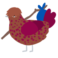 A russet and maroon chicken with a speckle pattern