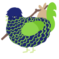 A navy and grass chicken with a lace pattern