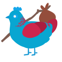 A cerulean and crimson chicken with a neck-band pattern