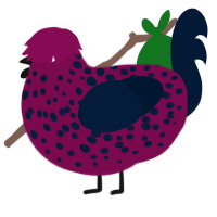 A wine and tumblr chicken with a speckle pattern