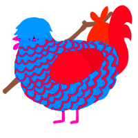 A sapphire and crimson chicken with a lace pattern