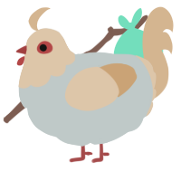 A silver and beige chicken with a head pattern