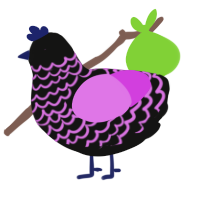 A black and orchid chicken with a lace pattern