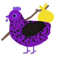 A violet and sable chicken with a speckle pattern