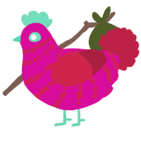 A fuchsia and crimson chicken with a bar pattern