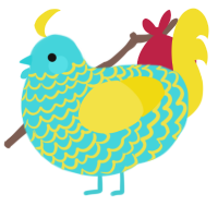 A aqua and yellow chicken with a lace pattern