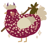 A fuchsia and mist chicken with a speckle pattern