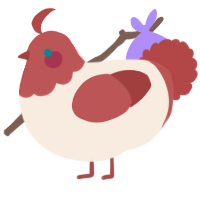 A cream and red chicken with a head pattern