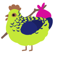 A lime and navy chicken with a half-lace pattern