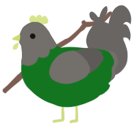 A leaf and grey chicken with a head pattern