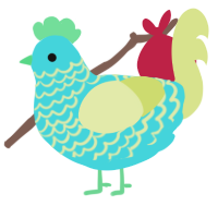 A aqua and lemon chicken with a lace pattern