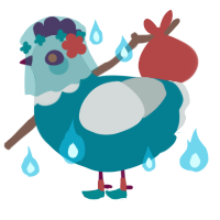 A sea and silver chicken with a head pattern