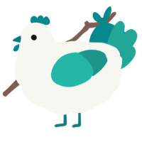 A white and turquoise chicken