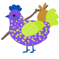 A blurple and lime chicken with a speckle pattern