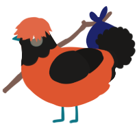 A vermilion and sable chicken with a head pattern