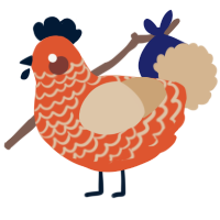 A vermilion and beige chicken with a lace pattern