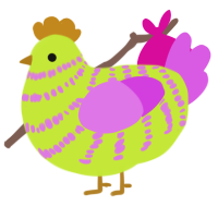 A lime and orchid chicken with a bar pattern