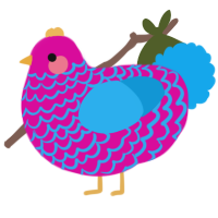 A fuchsia and sky chicken with a lace pattern
