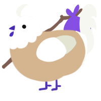 A beige and white chicken with a head pattern