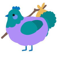 A lilac and teal chicken with a head pattern