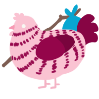 A rose and maroon chicken with a bar pattern