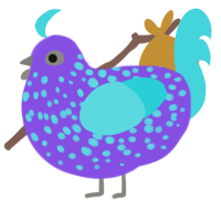 A blurple and aqua chicken with a speckle pattern