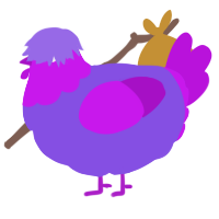 A blurple and amethyst chicken with a head pattern