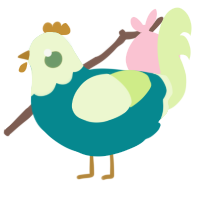A teal and apple chicken with a head pattern